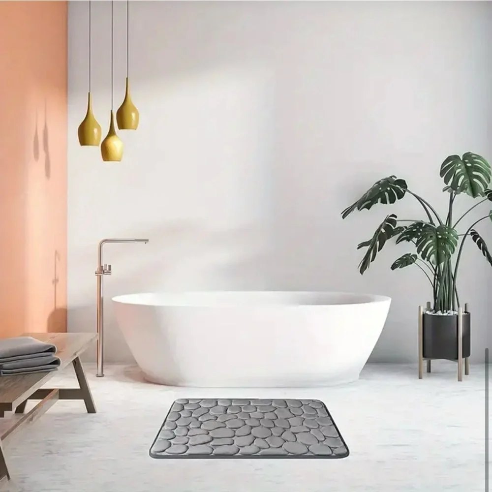 New - Chic - Cobblestone Comfort Memory Foam Bath Mat - Grey